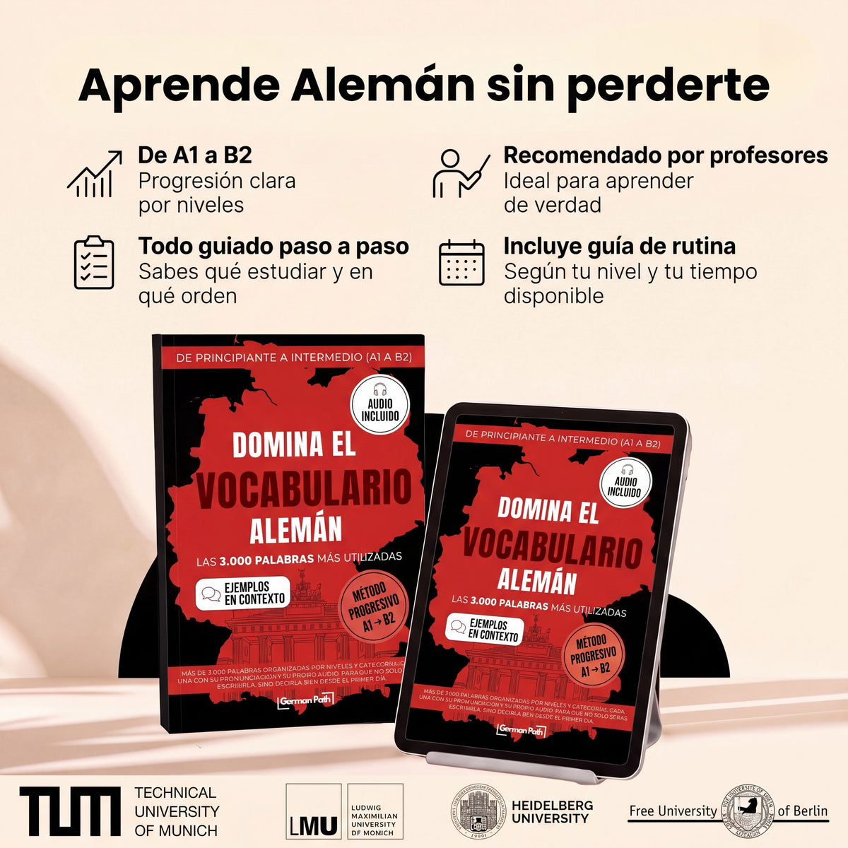 Domina el Vocabulario Alemán A1-B2: Más de 3.000 Palabras con Ejemplos y Audio